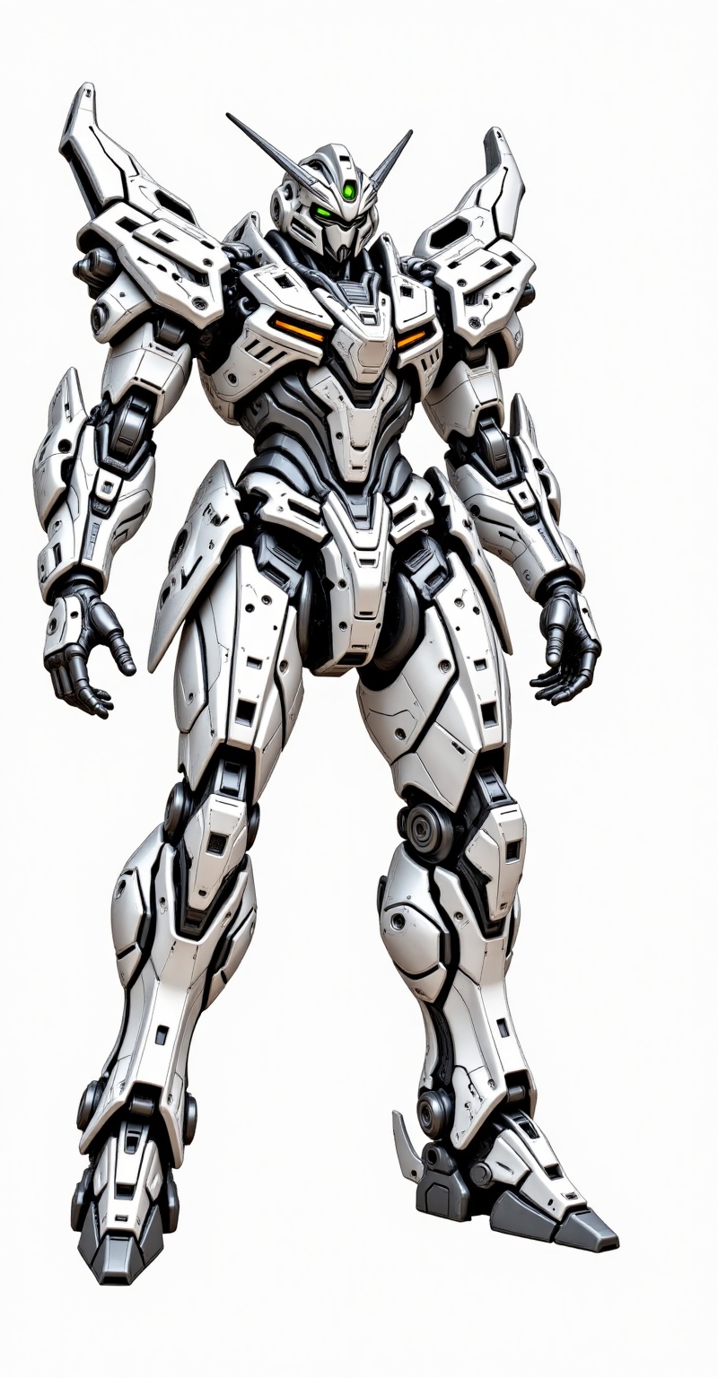 a highly detailed gundam-style robot,  mechanical armor with complex joints and panels,  drawn in pencil sketch style on T...