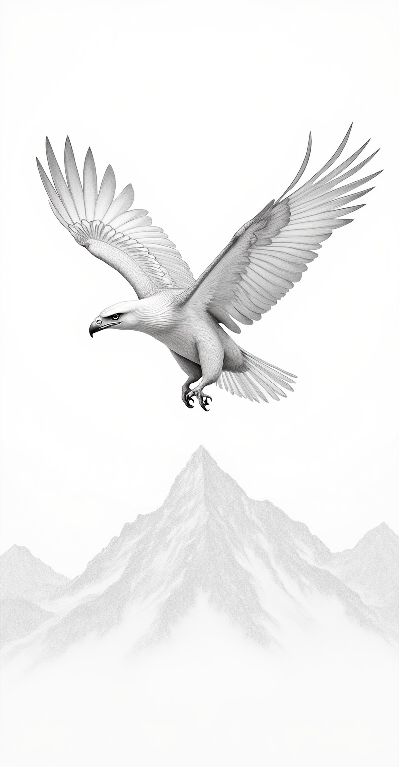 a majestic eagle flying above mountains,  pencil sketch,  graphite shading on Tensor.Art