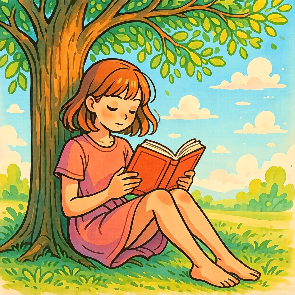 Girl reading a book sitting under the tree,  Karinami Inkblush mode on Tensor.Art