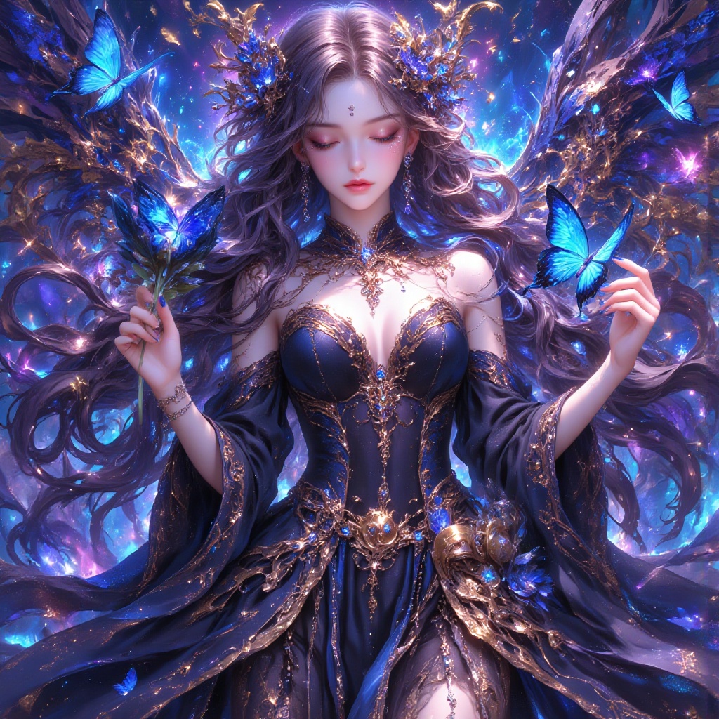 Create a photorealistic illustration of a stunning anime girl in a steampunk style. She has large,  delicate wings and a w...