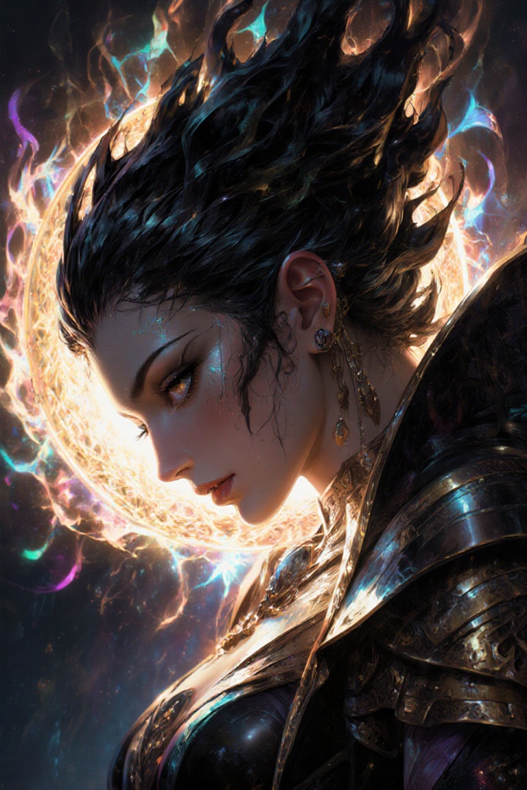 a close up of a woman with black flame head,  portrait of queen of heart,  extremely detailed goddess shot on Tensor.Art