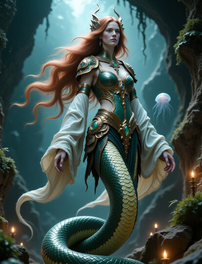 { "model": "flux-1",  "prompt": "mythical naga queen,  half-woman half-serpent on Tensor.Art