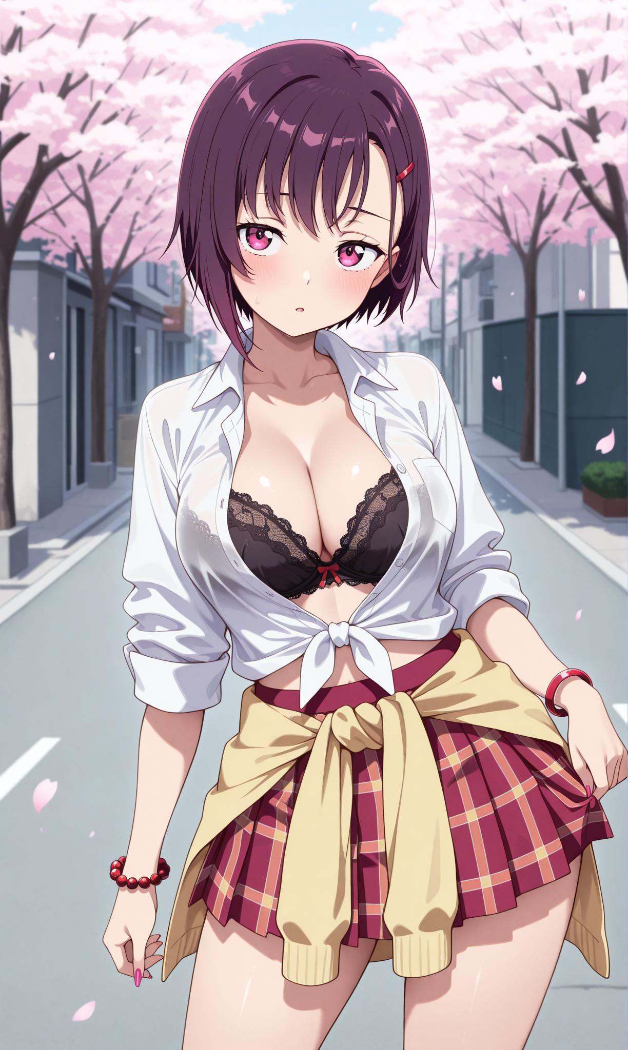 mikazuki shizuka,  purple hair,  pink eyes on Tensor.Art