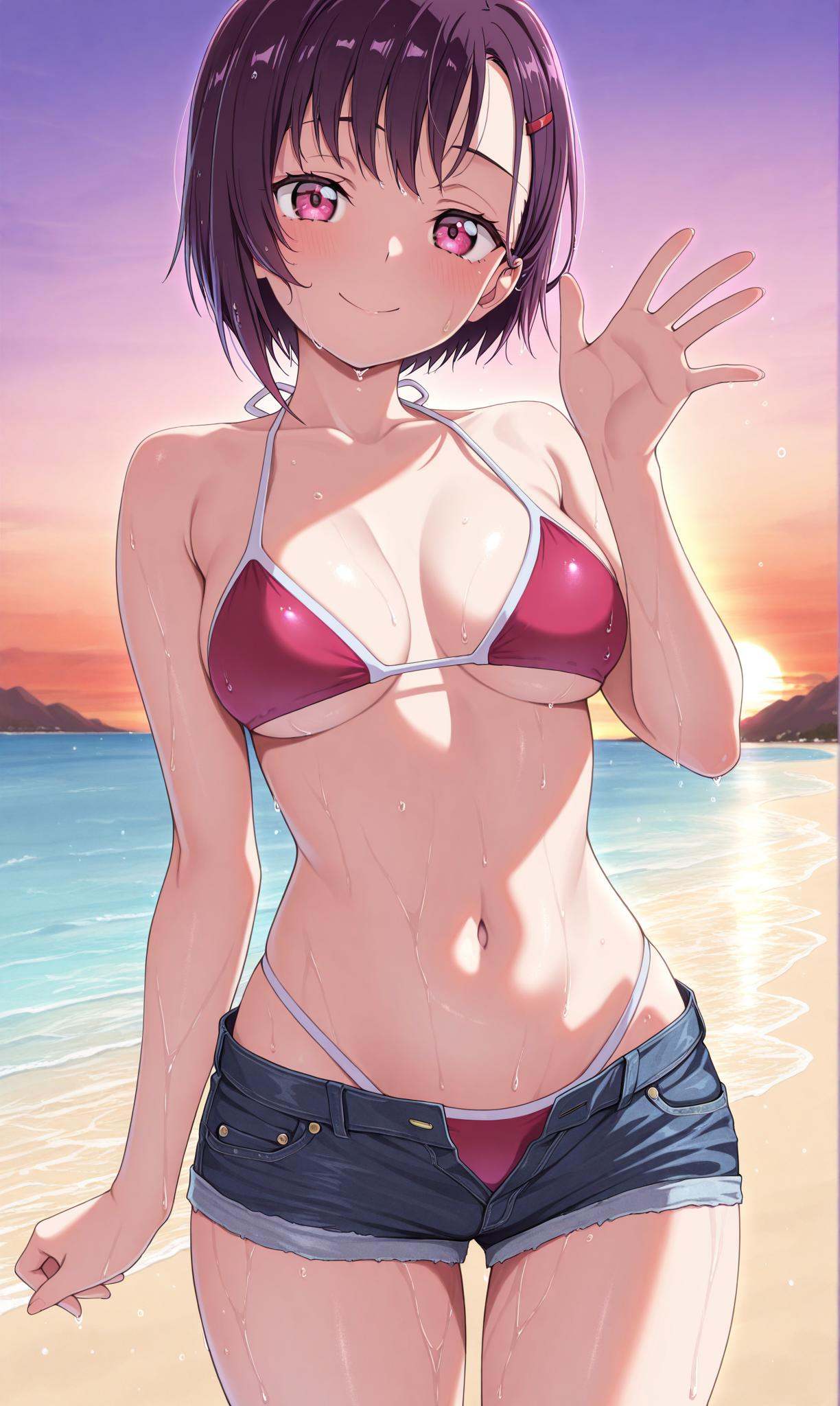 mikazuki shizuka,  purple hair,  pink eyes on Tensor.Art