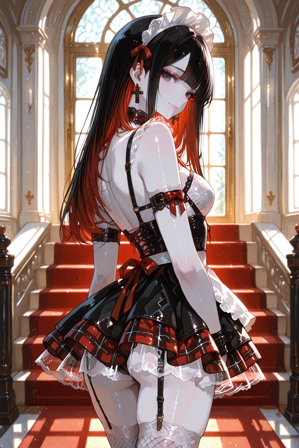 Maid,  black leather bondage outfit,  elaborate design on Tensor.Art