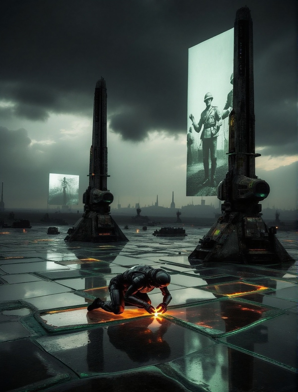A once-battlefield now fused into smooth glass by an ancient energy weapon. Towering obelisks of blackened steel stand at...