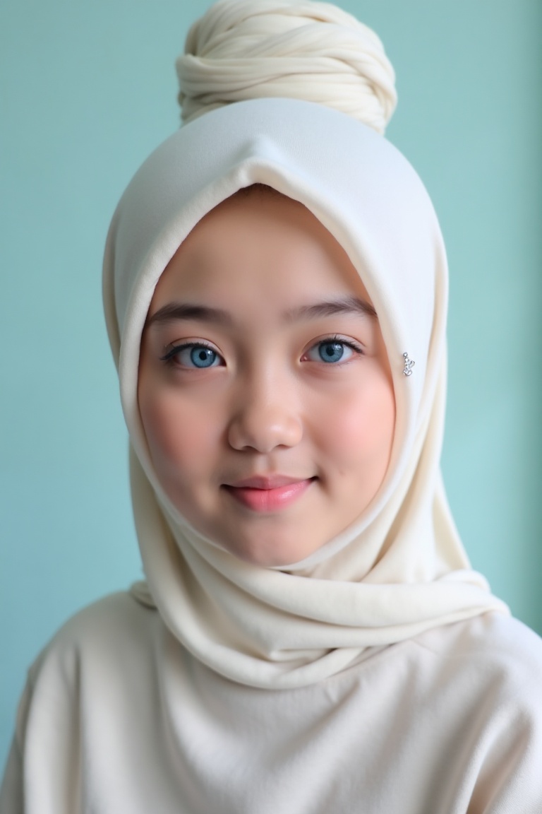 showing an Indonesian girl with long white hair in a bun up,  beautiful face,  make-up on Tensor.Art