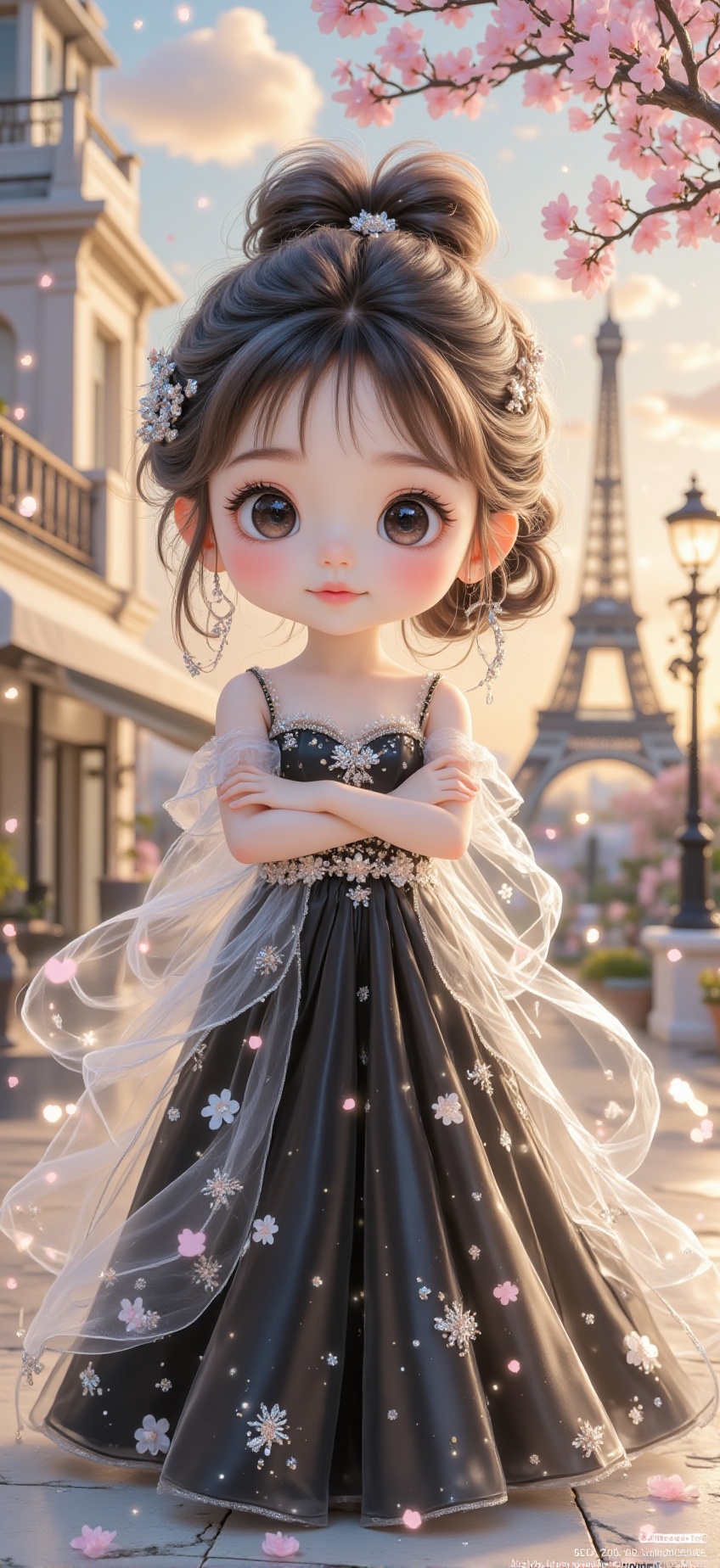 A baby doll-like young Asian girl with soft chubby cheeks and a confident,  slightly aloof expression,  illustrated in lux...