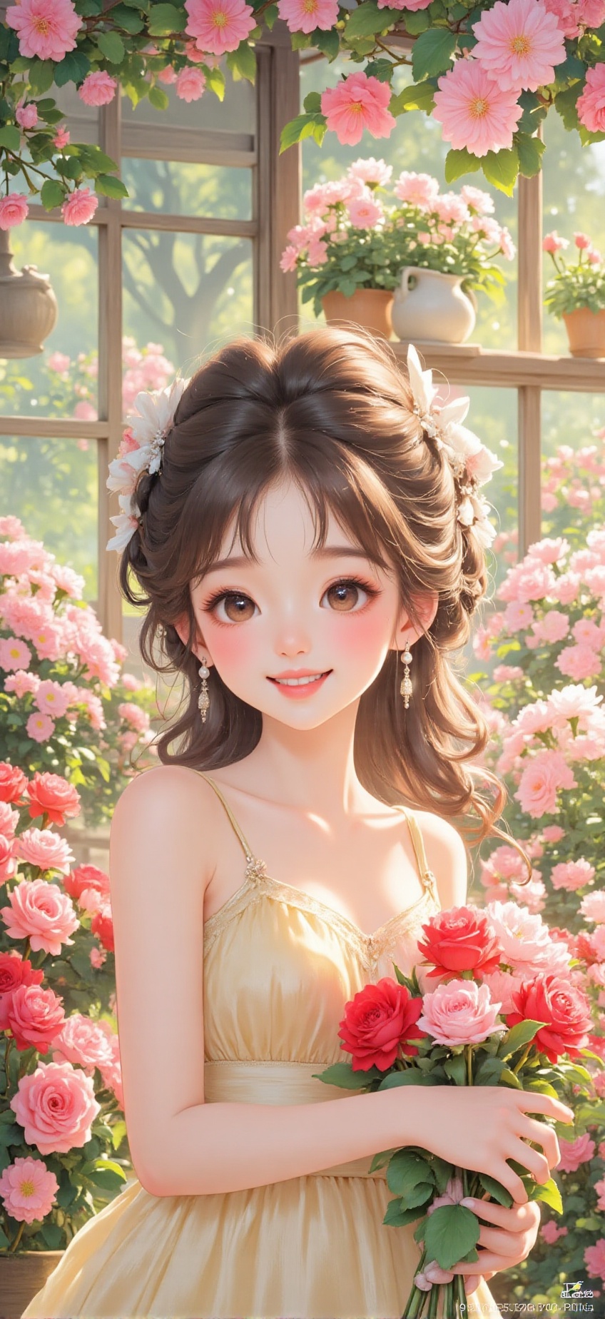 A young woman,  likely East Asian,  is depicted in a digital painting style. She is positioned slightly off-center to the...
