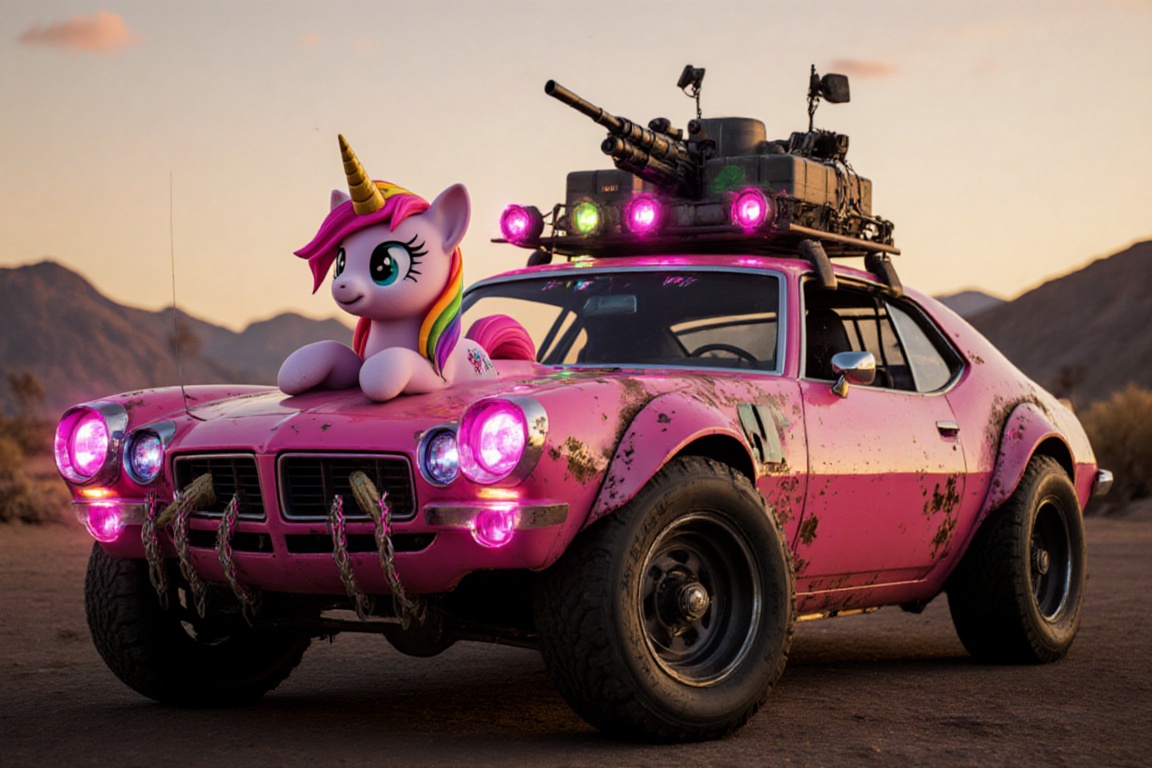 pony car,  pink color,  pony head on the hood on Tensor.Art