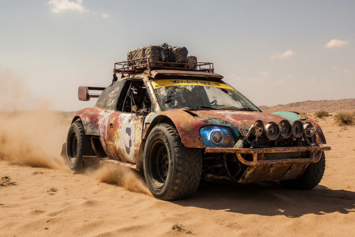 New ford focus,  crossout,  sandy desert background on Tensor.Art