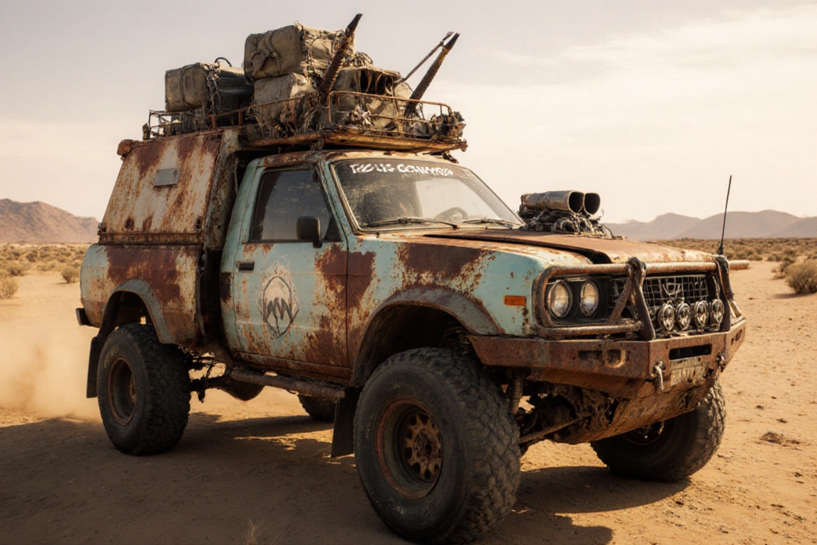 reno clio,  crossout,  sandy desert background on Tensor.Art