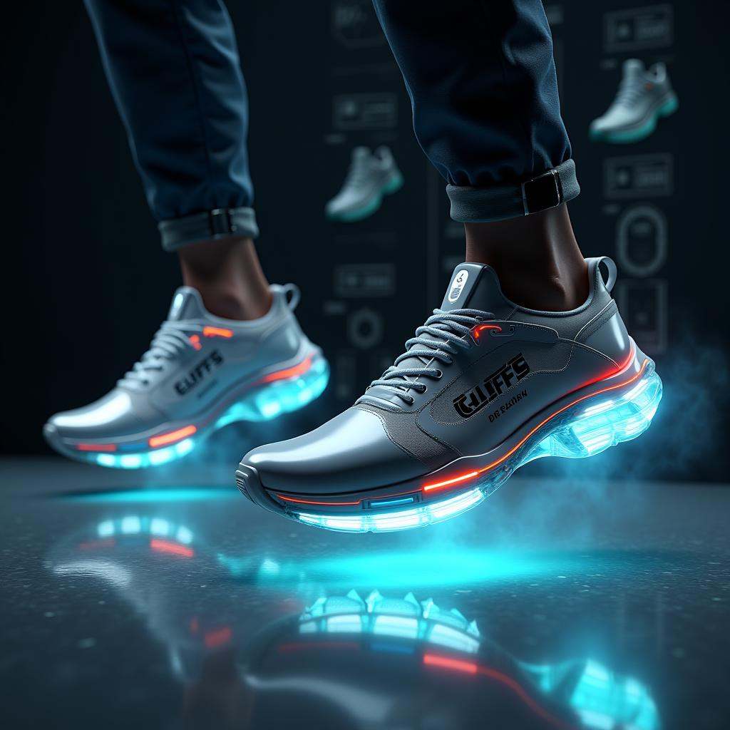 cinematic film still professional 3d model Prompt:"Two cutting-edge futuristic shoes designed with sleek,  innovative stru...