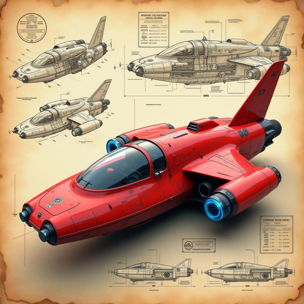 cinematic film still professional 3d model Prompt: "A detailed blueprint-style illustration of a futuristic spacecraft,  d...