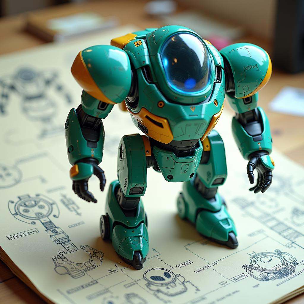 cinematic film still professional 3d model Prompt: "A detailed blueprint-style sketch of a futuristic robot or mech suit o...