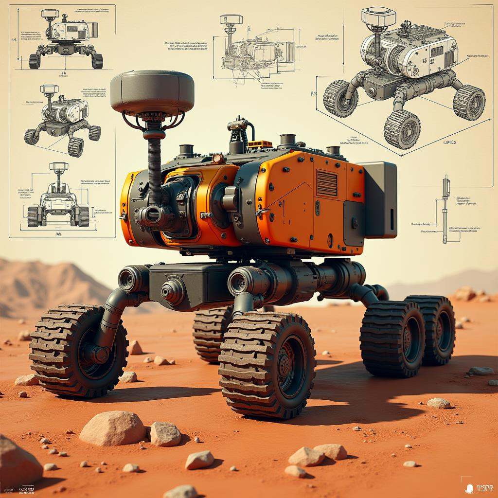cinematic film still professional 3d model Prompt:"A detailed blueprint-style sketch of an autonomous robotic system desig...