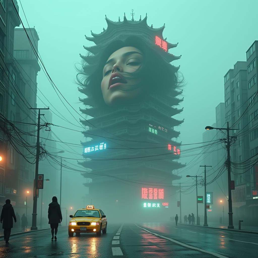 line art drawing cinematic film still professional 3d model This image is a digital artwork in a futuristic,  cyberpunk st...