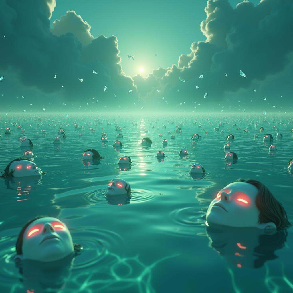 line art drawing cinematic film still professional 3d model A vast,  surreal expanse of shallow,  glowing water stretching...