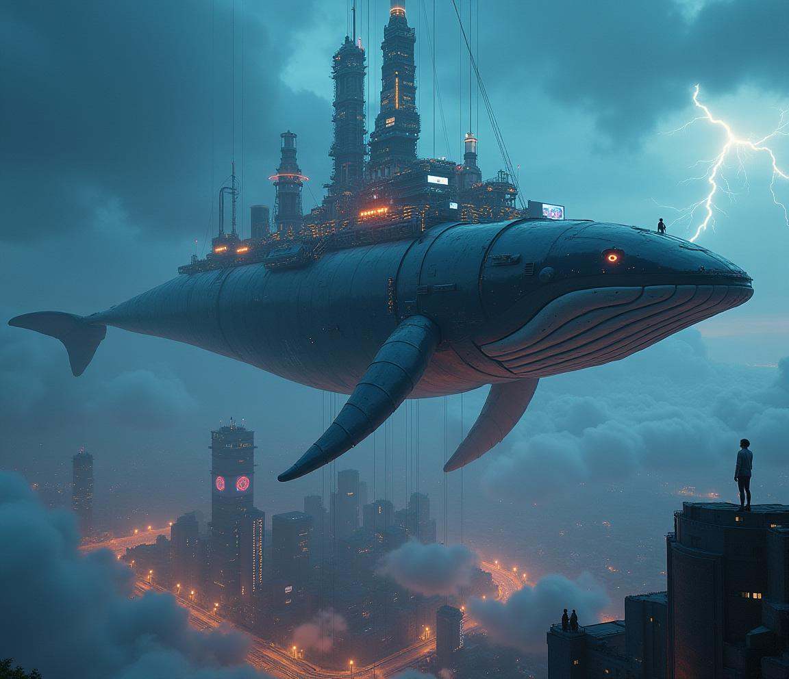 cinematic film still line art drawing professional 3d model lora:Nyxalith:1 A titanic biomechanical whale,  suspended in t...