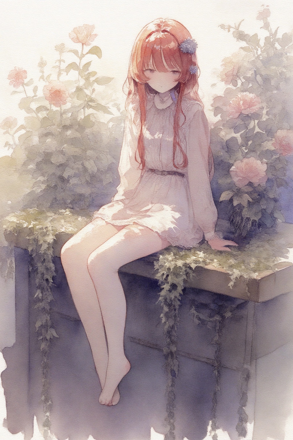 1girl,  Sitting with legs crossed at ankles,  in a florist on Tensor.Art
