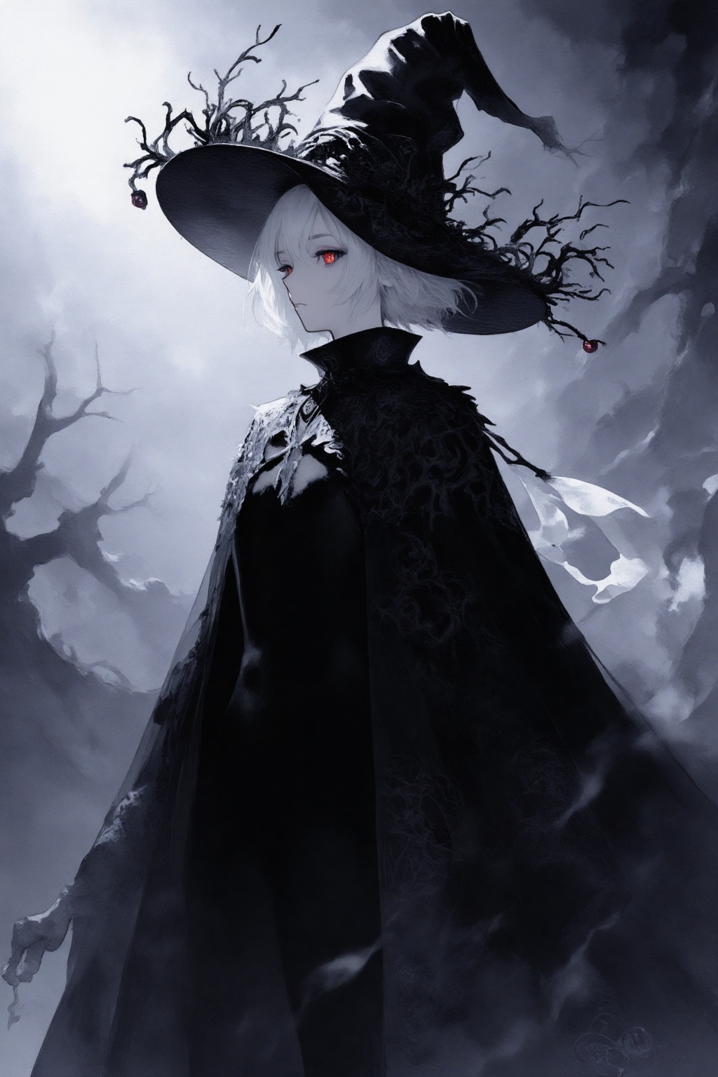 In this captivating digital art piece by the artist banned artist muryotaro,  a solitary figure stands in silhouette again...