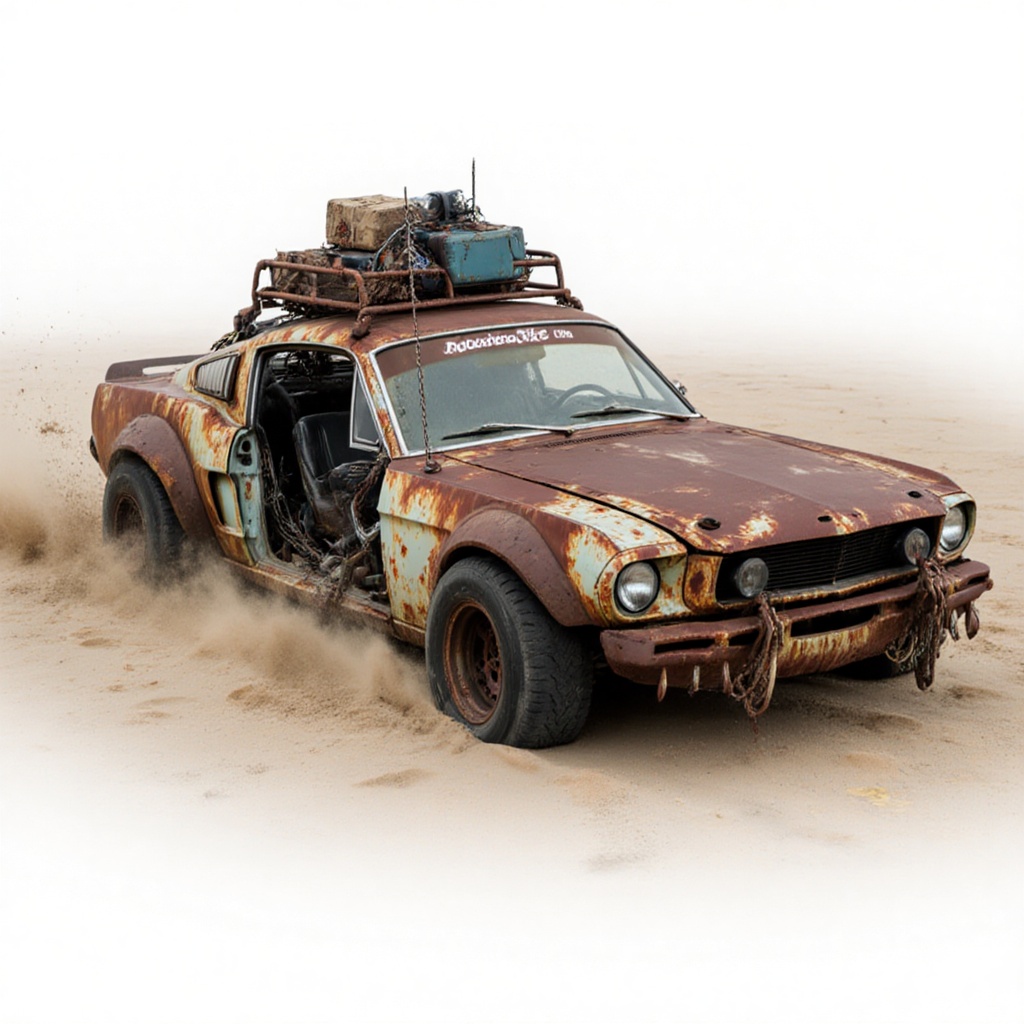 rusty Ford mustang,  dried ocean floor,  sand on Tensor.Art