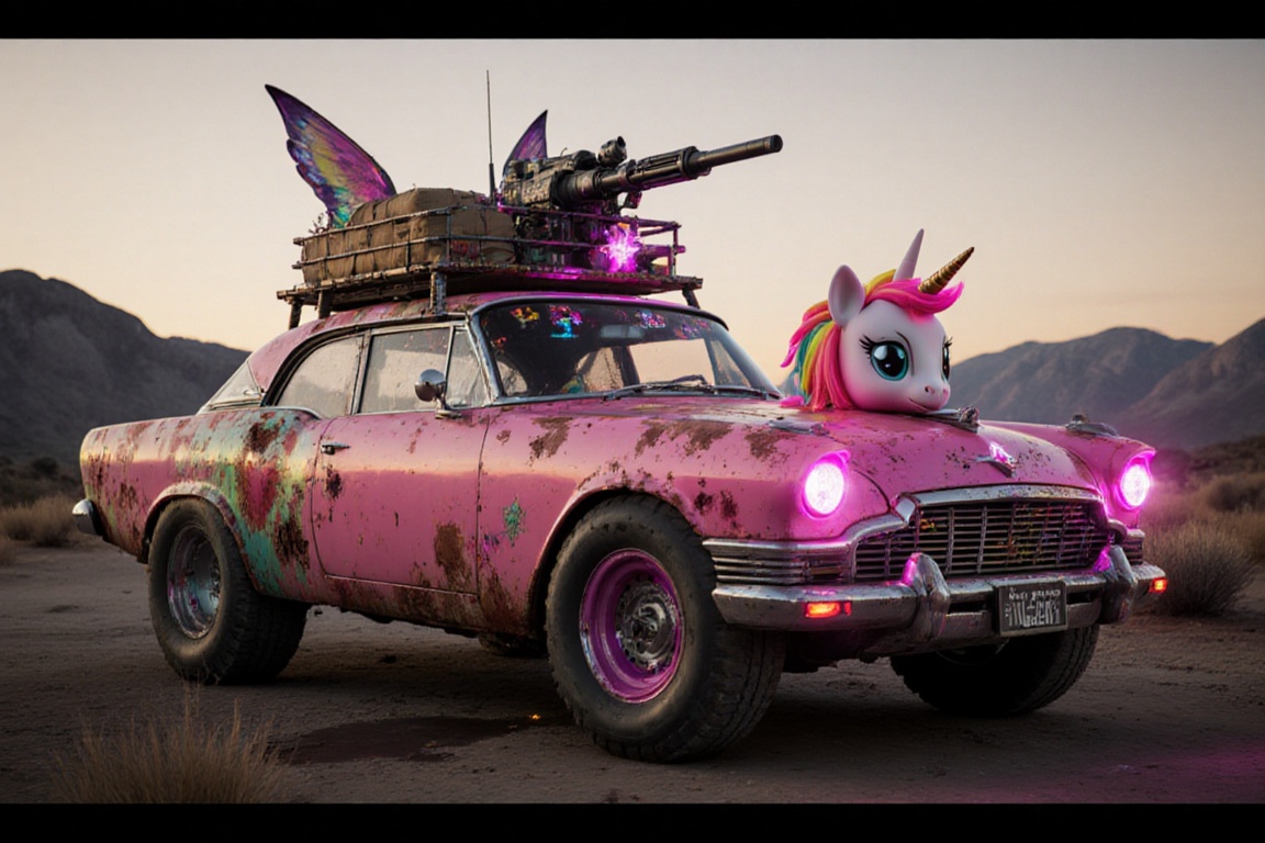 pony car,  pink color,  pony head on the hood on Tensor.Art