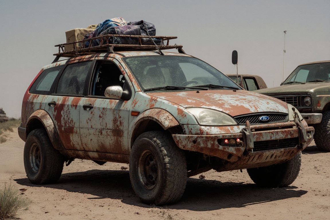 Ford focus wagon,  sandy shores,  crossout on Tensor.Art