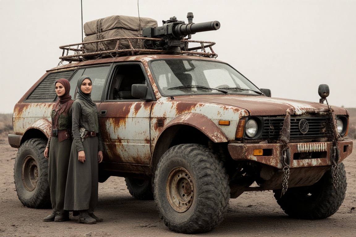 armored wasteland car,  large offroad wheels,  automatic **** machine gun on Tensor.Art