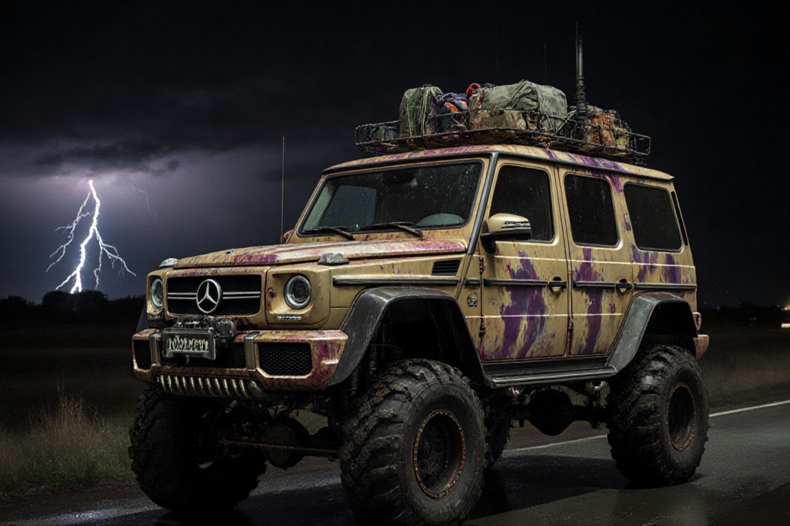 Mercedes-Benz G 63 AMG 6x6,  6 bigfoot car wheels,  **** gun in the trunk on Tensor.Art