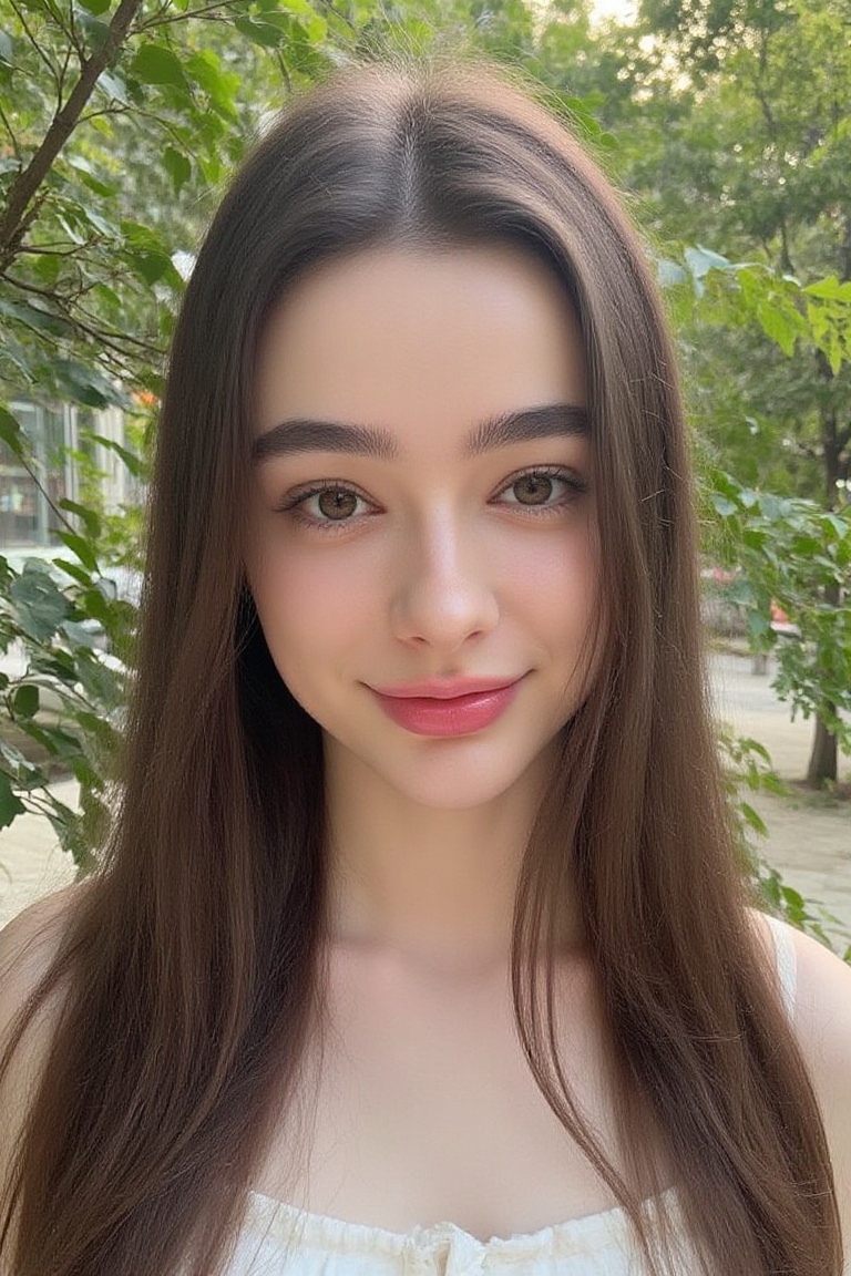 kak_una a close-up shot of a young Asian woman with long light brown hair and a pink lip. Her eyes are a piercing blue and...