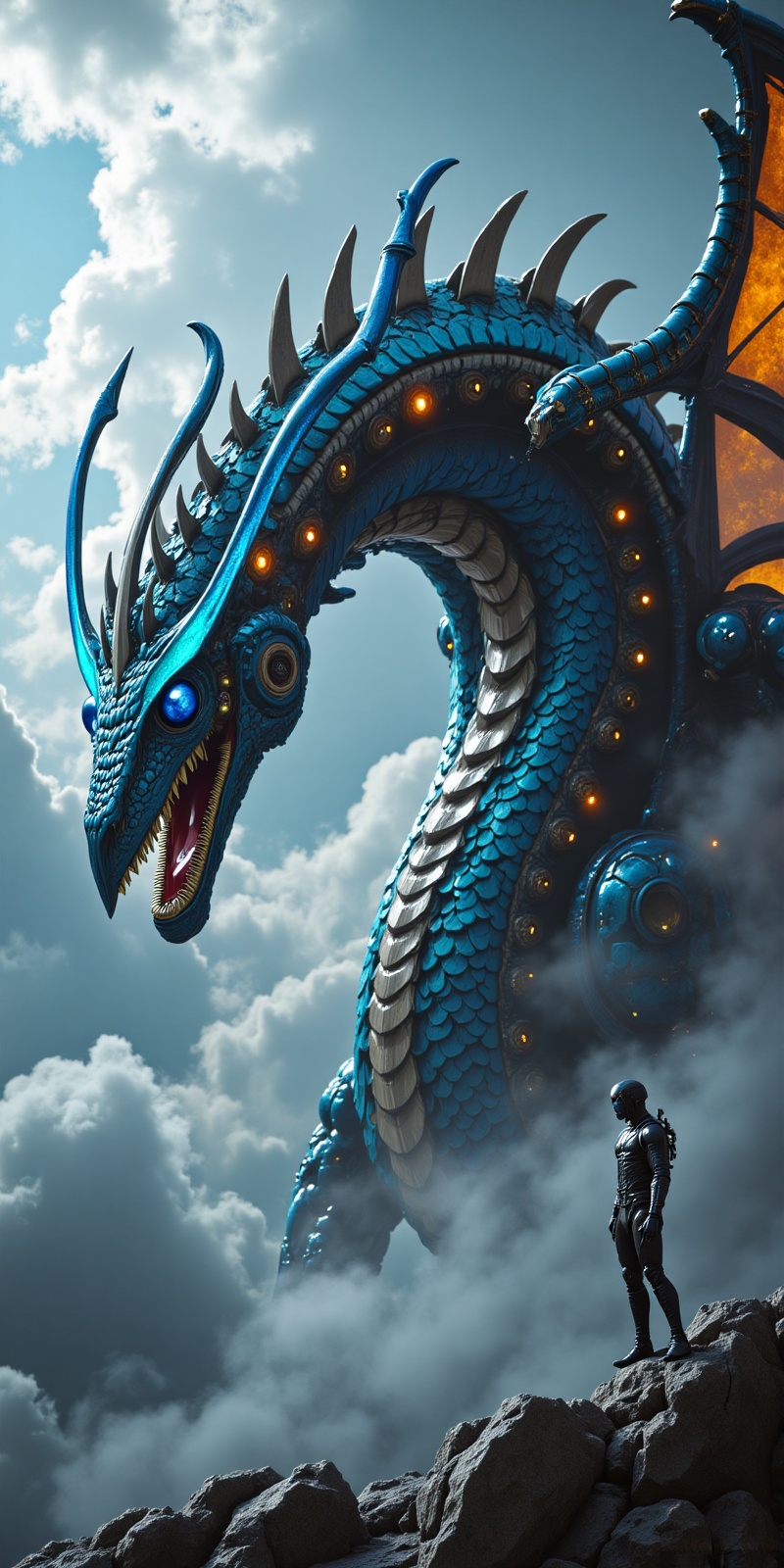 HYPER REALISTIC,  ultra-detailed 3D cinematic render,  colossal humanoid mecha standing on the armored on Tensor.Art