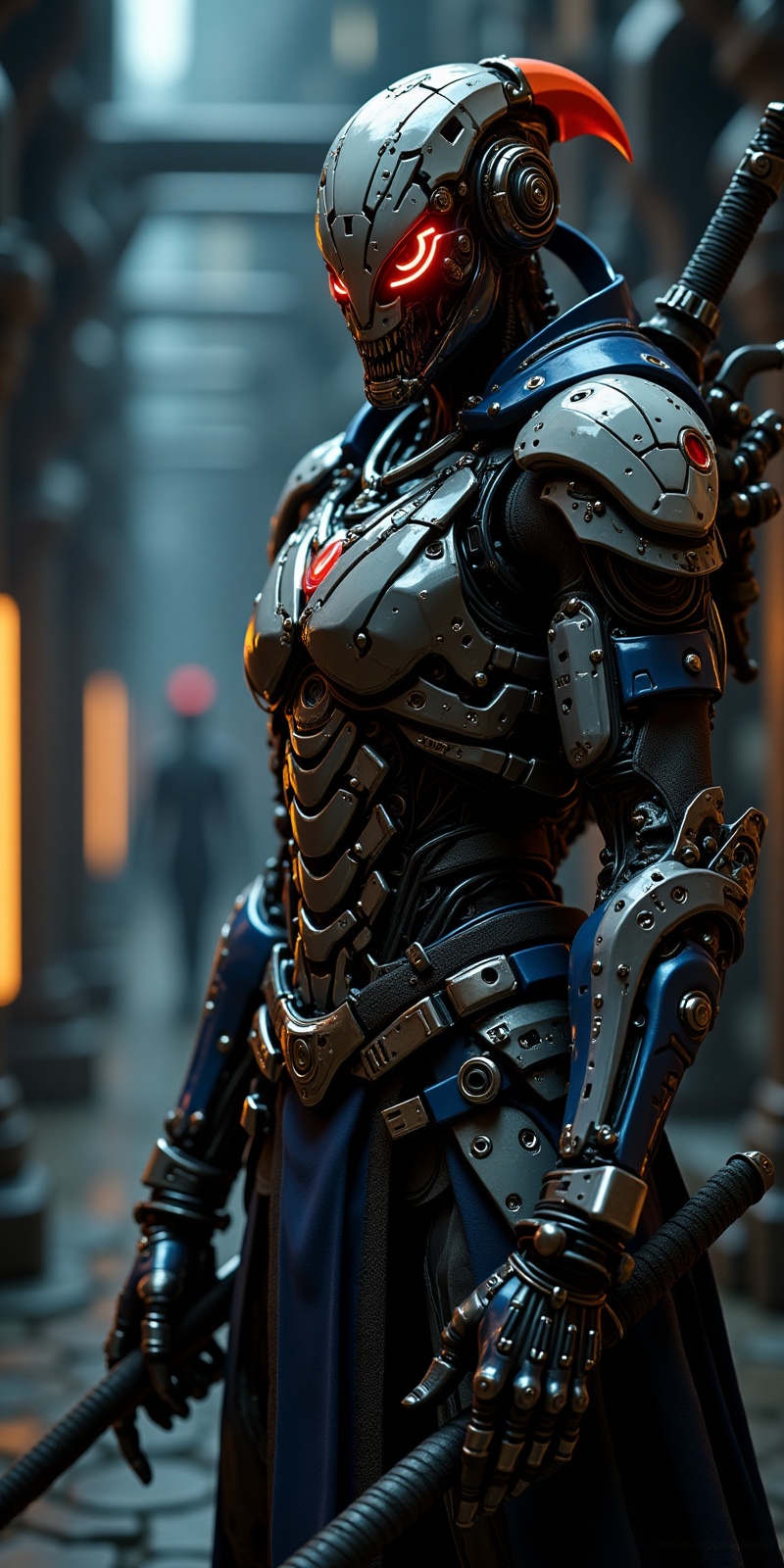 close up,  head and shoulders portrait of an llustration of a and )) warrior,  wearing futuristic polycarbonate armor on T...