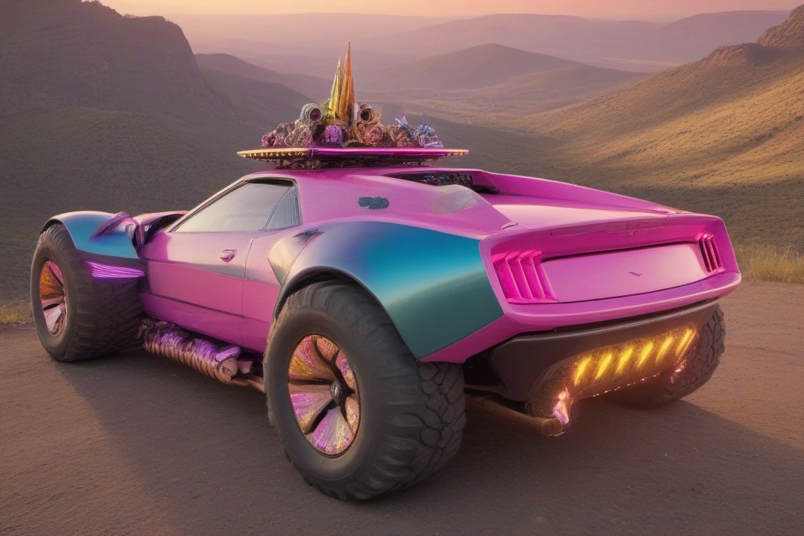 pony car,  pink color,  pony head on the hood on Tensor.Art