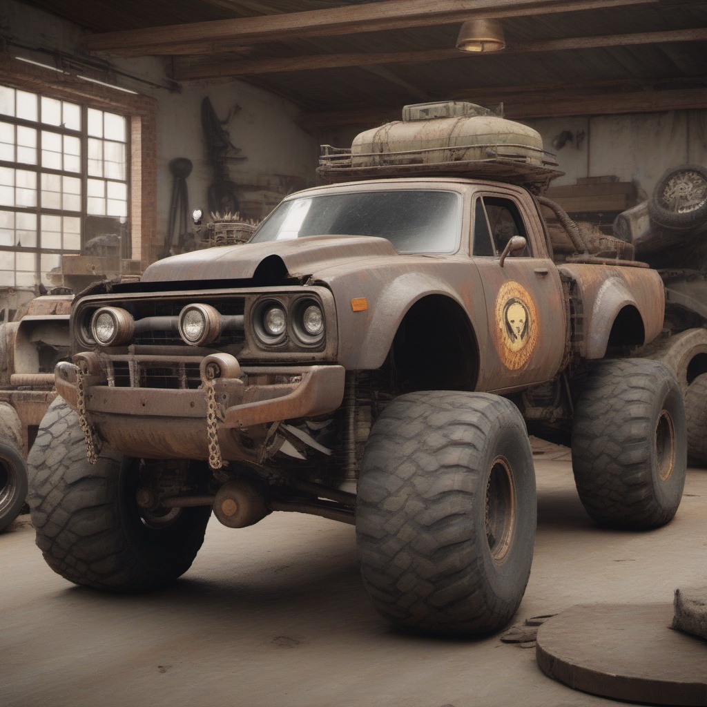 dodge chalenger srt,  pickup truck,  monster truck wheels on Tensor.Art