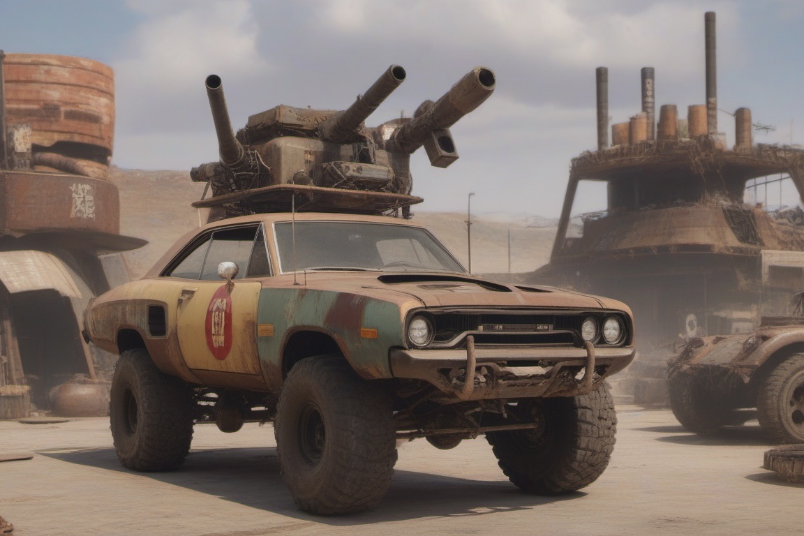 dodge chalenger srt,  automaticaly **** machinegun on the roof,  sunday on Tensor.Art