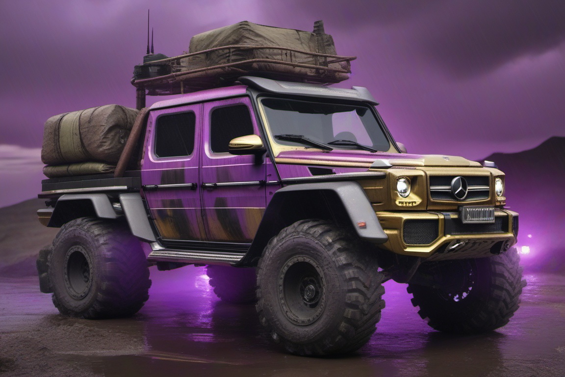 Mercedes-Benz G 63 AMG 6x6,  6 bigfoot car wheels,  **** gun in the trunk on Tensor.Art