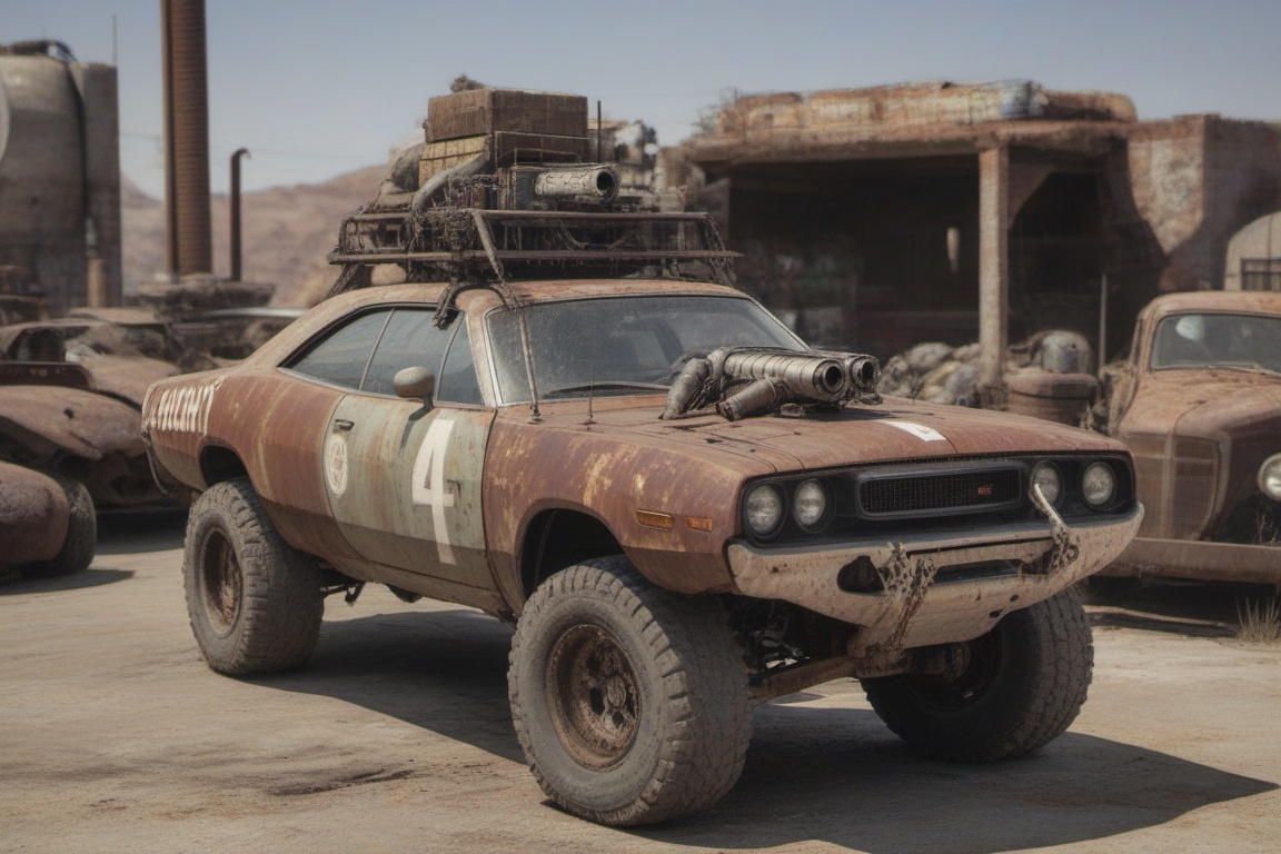 dodge chalenger srt,  automaticaly **** machinegun on the roof,  sunday on Tensor.Art