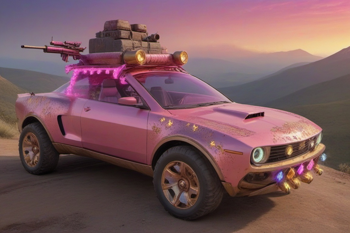 pony car,  pink color,  pony head on the hood on Tensor.Art
