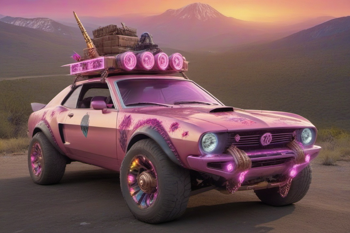 pony car,  pink color,  pony head on the hood on Tensor.Art