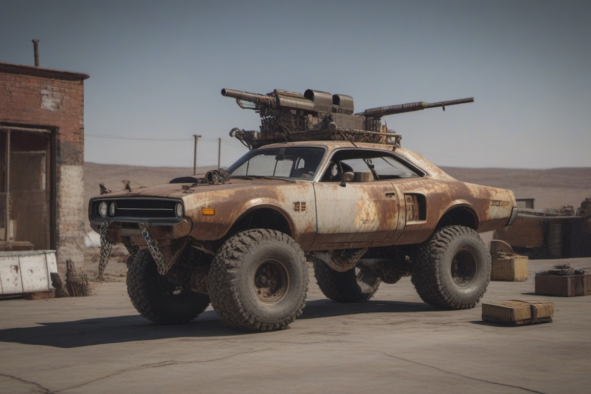 dodge chalenger srt,  automaticaly **** machinegun on the roof,  sunday on Tensor.Art