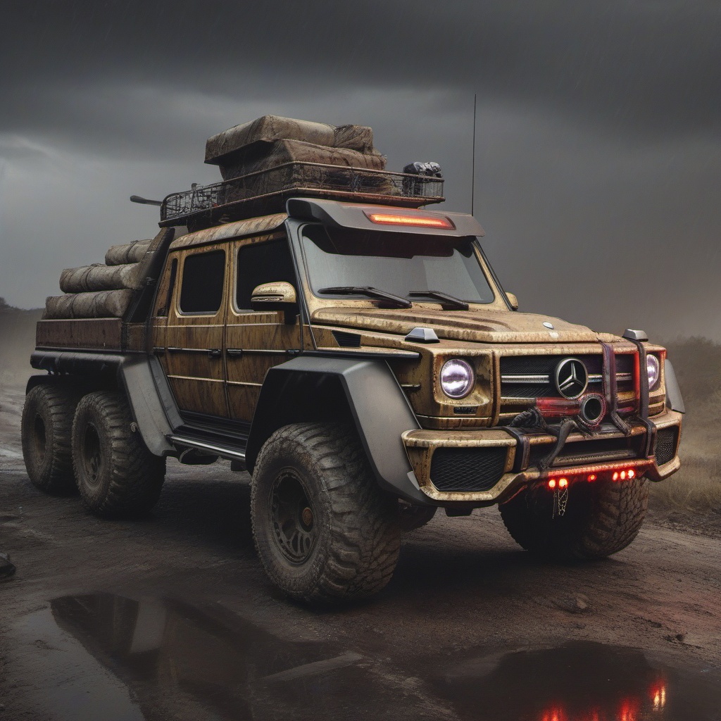 Mercedes-Benz G 63 AMG 6x6,  6 bigfoot car wheels,  **** gun in the trunk on Tensor.Art