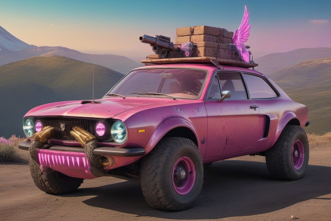 pony car,  pink color,  pony head on the hood on Tensor.Art