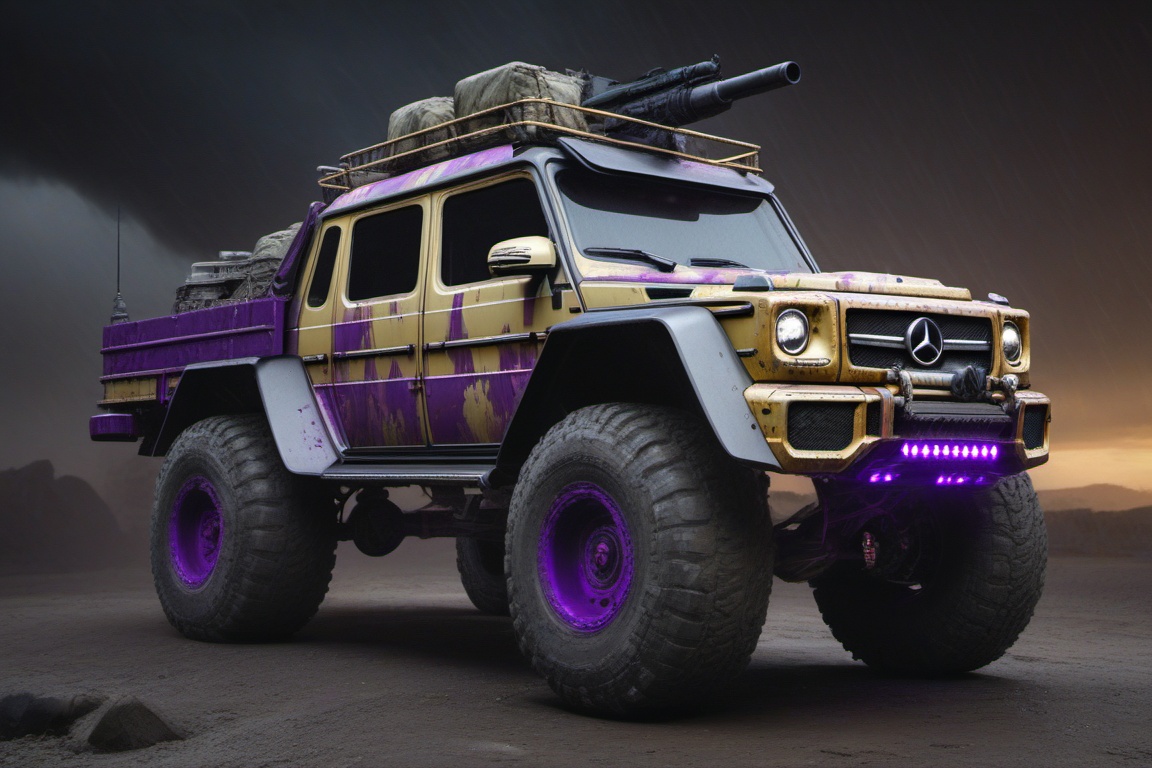 Mercedes-Benz G 63 AMG 6x6,  6 bigfoot car wheels,  **** gun in the trunk on Tensor.Art