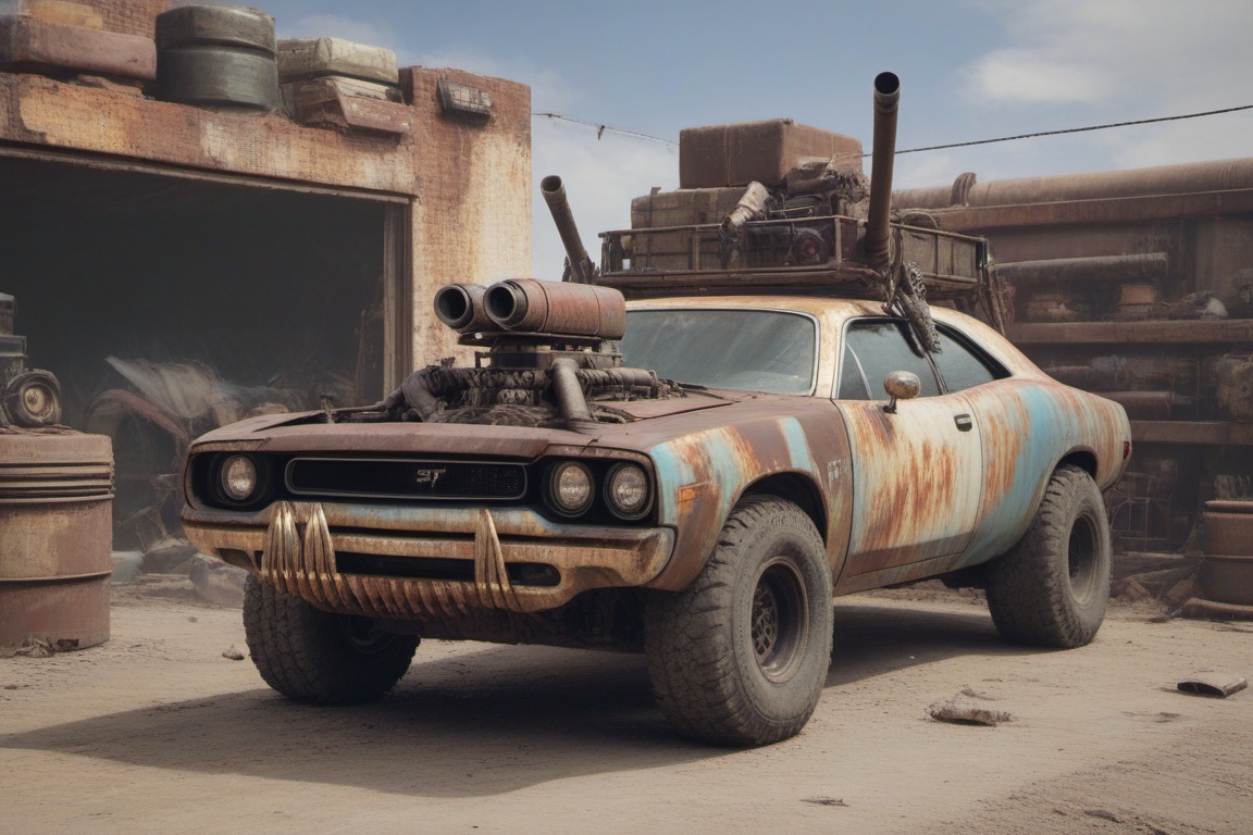 dodge chalenger srt,  automaticaly **** machinegun on the roof,  sunday on Tensor.Art