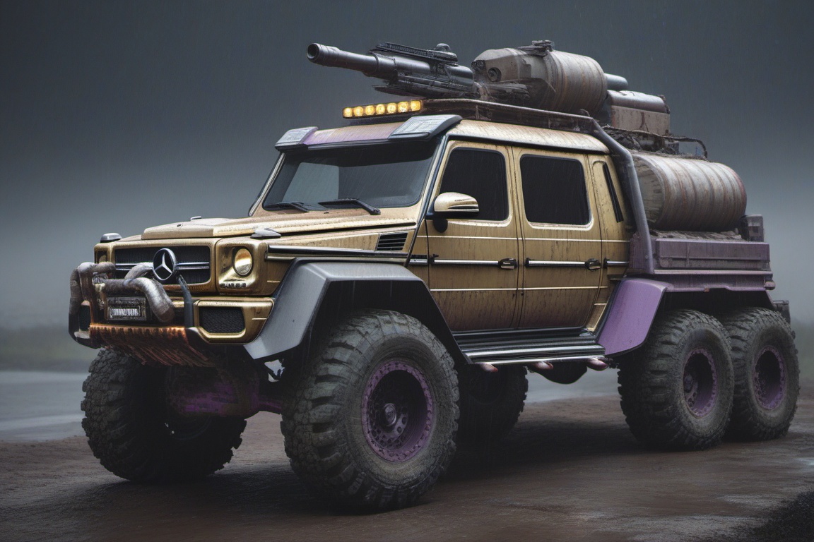 Mercedes-Benz G 63 AMG 6x6,  6 bigfoot car wheels,  **** gun in the trunk on Tensor.Art