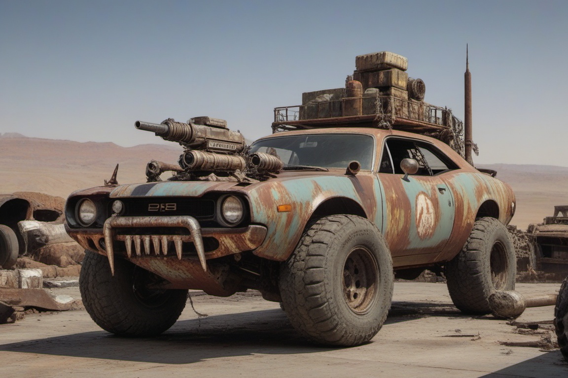 dodge chalenger srt,  automaticaly **** machinegun on the roof,  sunday on Tensor.Art