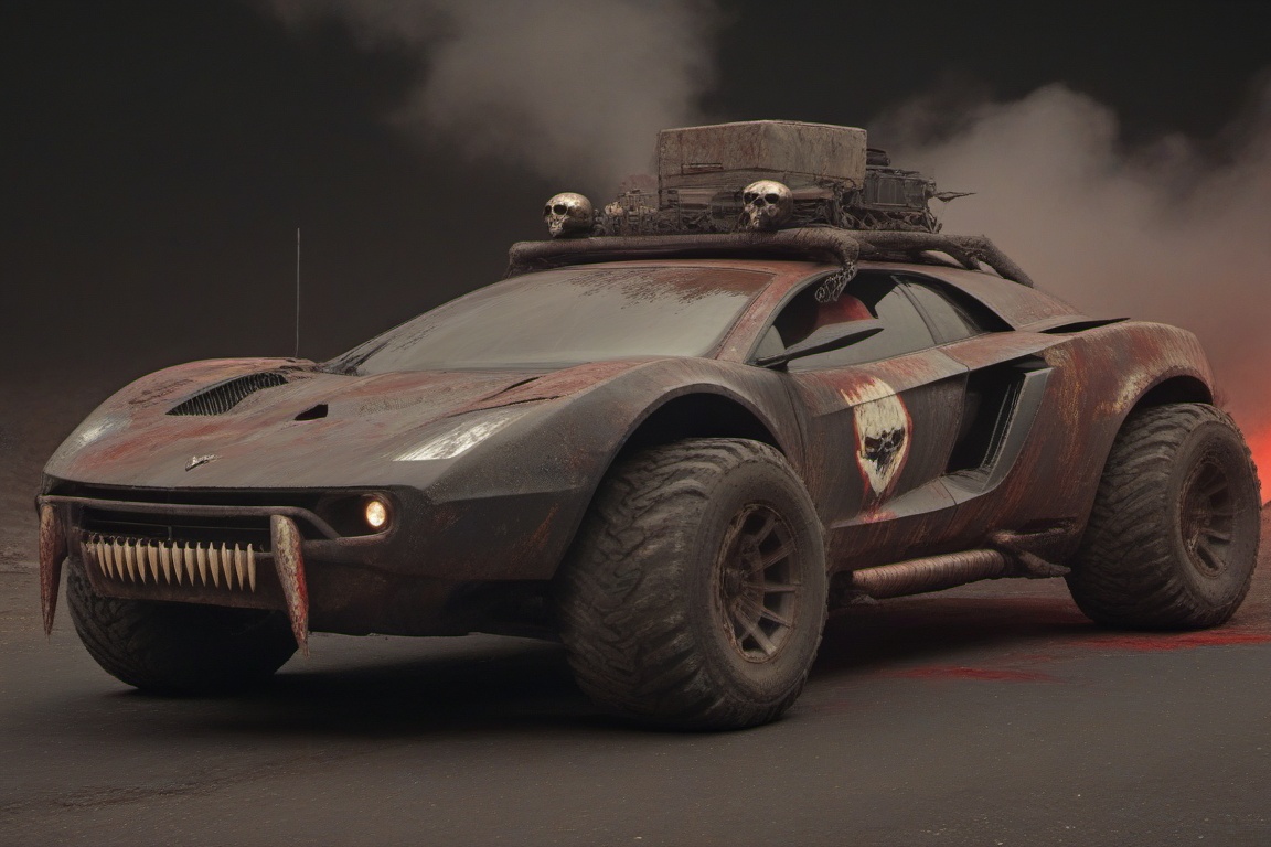 vampire car,  black and blood color,  fangs on the bumper on Tensor.Art