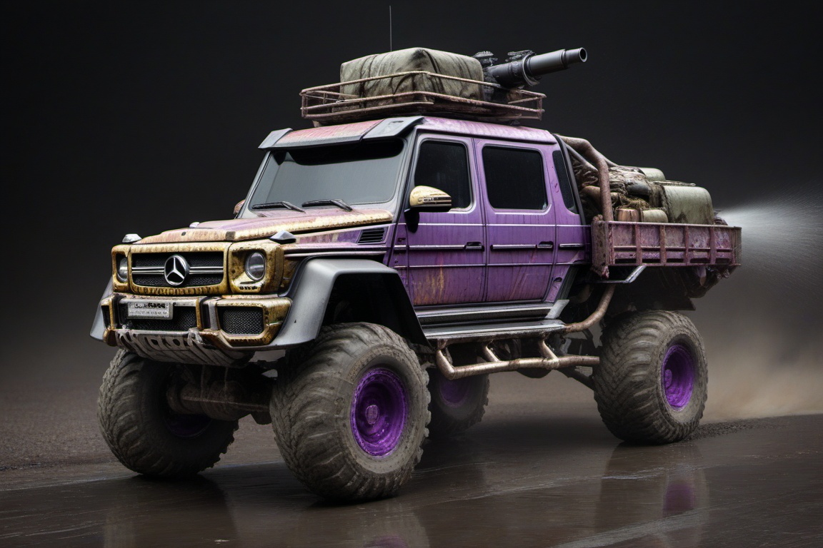 Mercedes-Benz G 63 AMG 6x6,  6 bigfoot car wheels,  **** gun in the trunk on Tensor.Art
