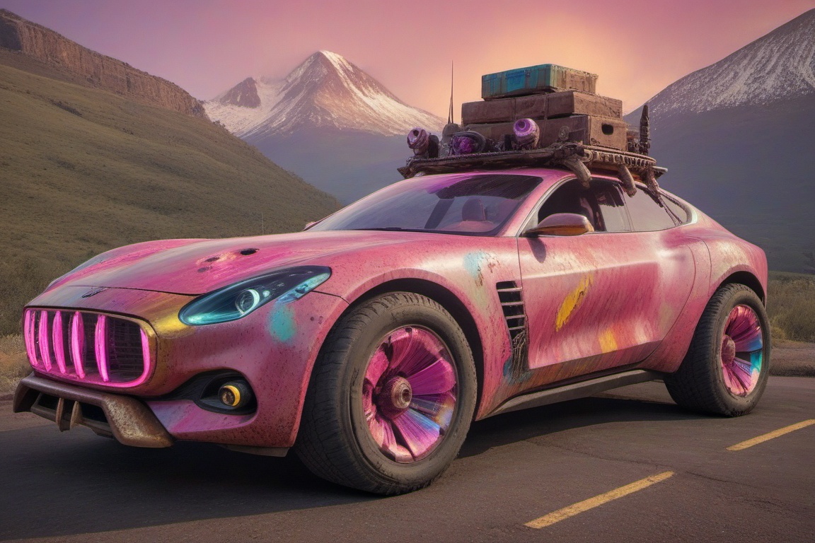 pony car,  pink color,  pony head on the hood on Tensor.Art